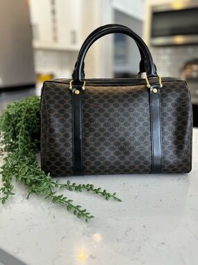 Celine Brown and Black Monogram Boston Bag